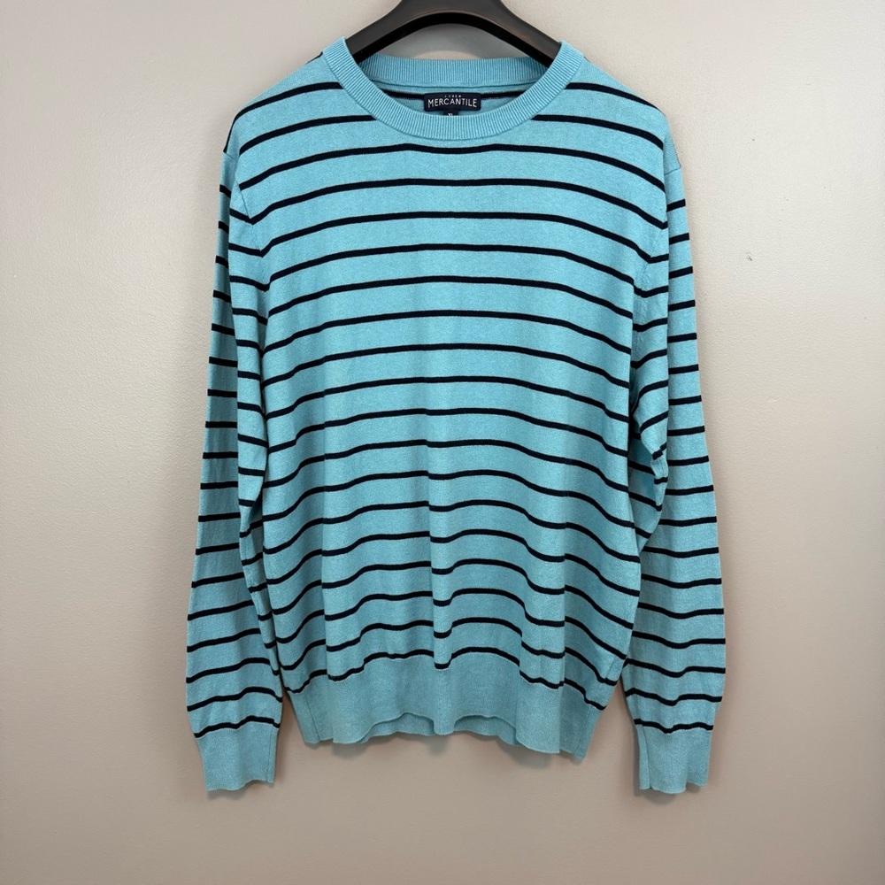 J.Crew Mercantile Stripe Cotton Sweater Men’s Size XL Aqua Blue Navy
